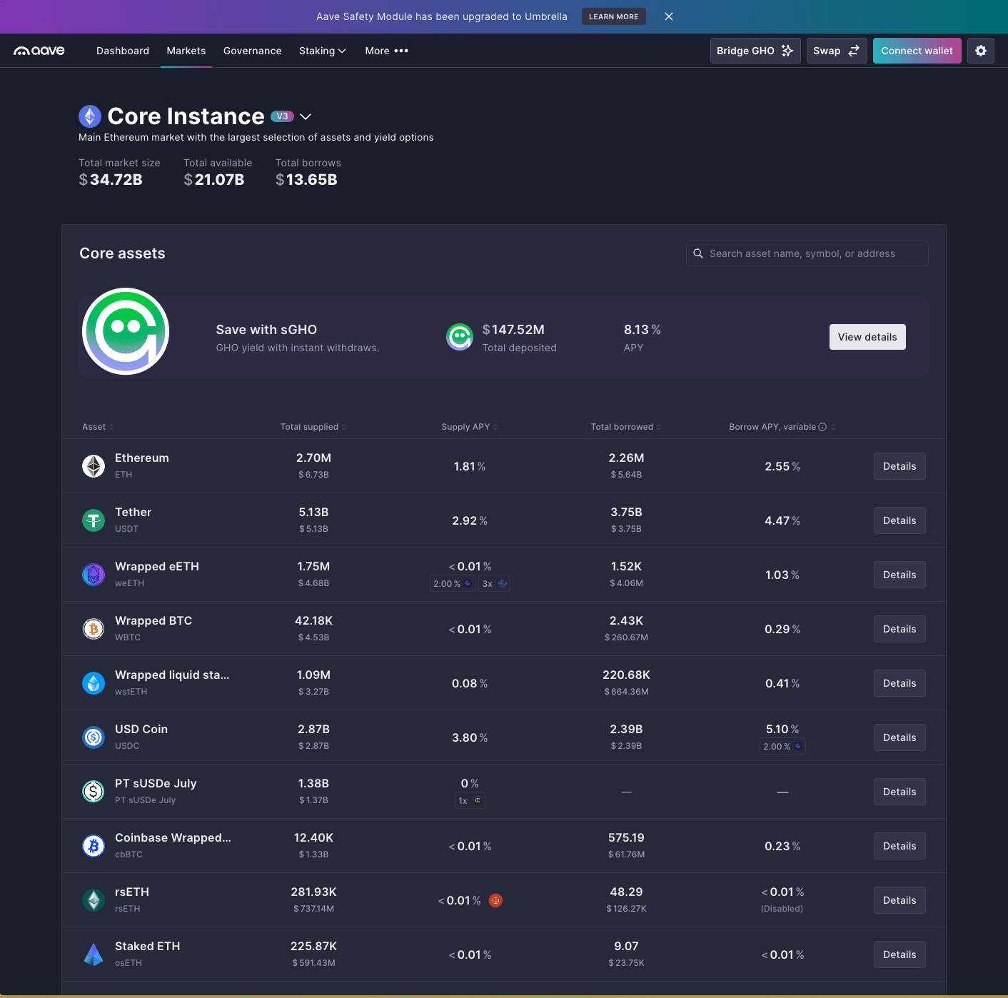 Screenshot 2 of Aave showing the application interface